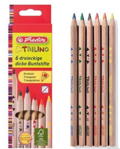 Herlitz Trilino vastag színesceruza/6 szín, natúrfa