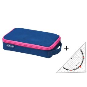  Herlitz többszintes tolltartó + vonalzó szett, Navy/pink