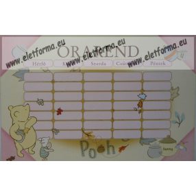 Micimackó órarend, zöld-sárga rózsaszín (18x12 cm)