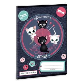   Állatos Cicás/Think Pink 2. osztályos vonalas füzet, A5/16-32 - Ars Una