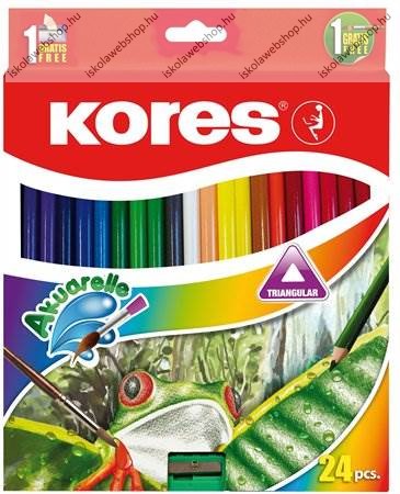 KORES Akvarell színesceruza készlet, hegyezővel/faragóval, ecsettel és faragóval, 24 szín