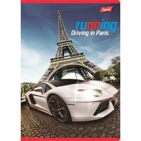   Autós - Running Fehér autó 1. osztályos vonalas füzet, A5/14-32