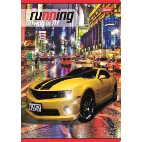   Autós - Running Sárga autó 1. osztályos vonalas füzet, A5/14-32