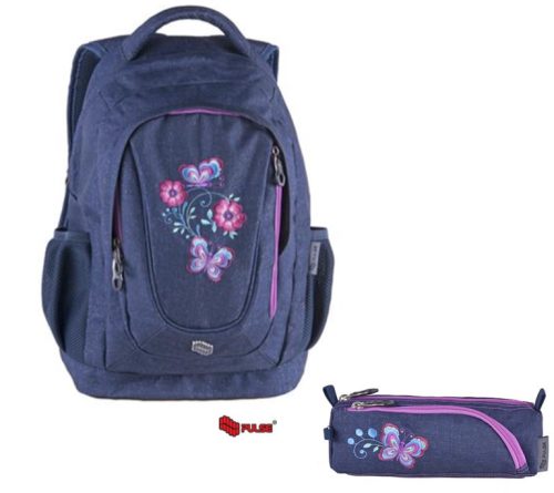 PULSE Music Jeans Flower lila hátizsák + tolltartó szett (121410)