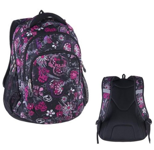 Pulse Teens Black Flower/rózsaszín-fekete hátizsák (121440)