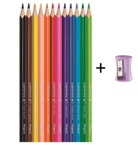 MAPED "Color'Peps" háromszögletű színesceruza ajándék hegyezővel, 12 szín 