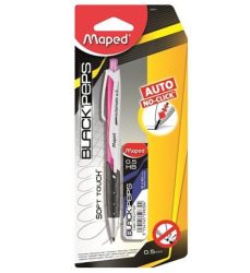 MAPED "Black Peps" Nyomósirón/Töltőceruza ajándék grafitbéllel és pótradírral, PINK (0,5 mm)