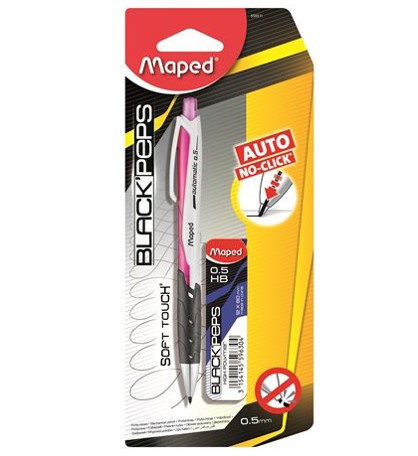 MAPED "Black Peps" Nyomósirón/Töltőceruza ajándék grafitbéllel és pótradírral, PINK (0,5 mm)