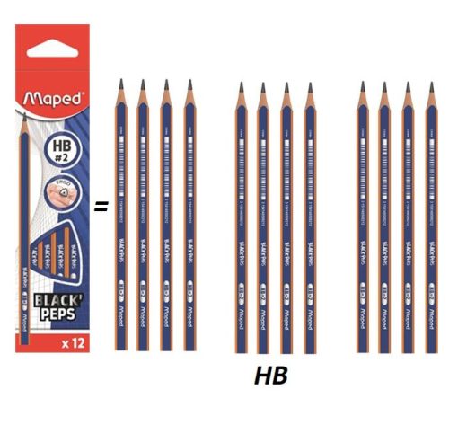 MAPED háromszögletű grafitceruza, HB (12 db) - Black Peps Navy 