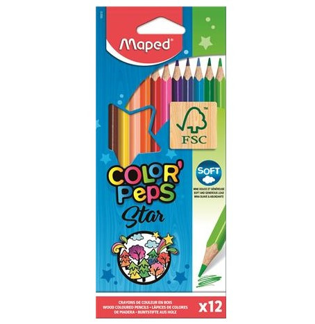 MAPED Color'Peps Star háromszögletű színesceruza készlet, 12 szín 