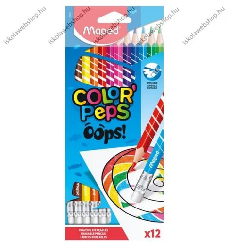MAPED "Color'Peps OOPS!" háromszögletű színesceruza készlet radírvéggel, 12 szín 