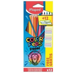   MAPED "Color'Peps Strong" háromszögletű színesceruza készlet + matrica, 12 szín 
