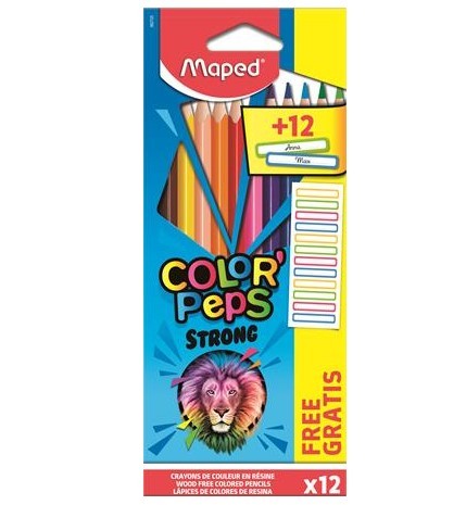 MAPED "Color'Peps Strong" háromszögletű színesceruza készlet + matrica, 12 szín 