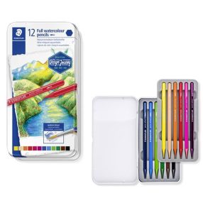   Tömör Akvarell színesceruza készlet, fémdobozos, STAEDTLER® "146 10G", 12 különböző szín