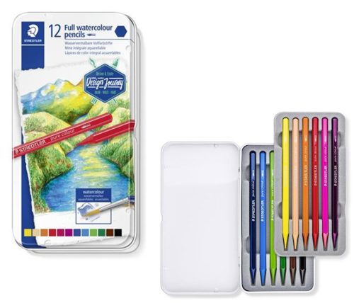 Akvarell ceruza készlet, fémdobozos, STAEDTLER® "146 10G", 12 különböző szín