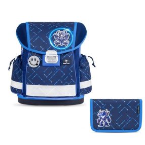  BELMIL Classy Iskolatáska + tolltartó szett, Navy Blue Tech/Kék robot