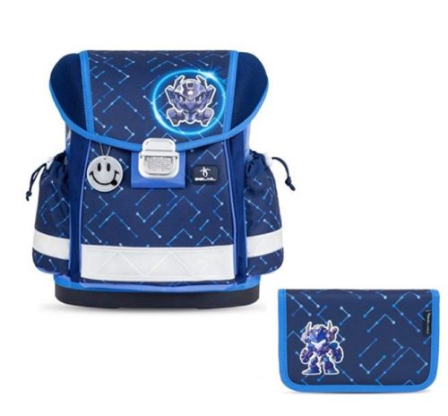 BELMIL Classy Iskolatáska + tolltartó szett, Navy Blue Tech/Kék robot