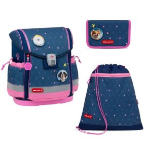   BELMIL Classy Plus mágneszáras iskolatáska szett, Hearts-Dogs/Szív-Kutya