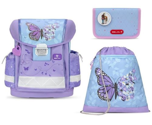 BELMIL Classy Iskolatáska szett, Purple Blue Butterfly/Pillangós