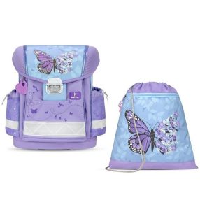   BELMIL Classy Iskolatáska + tornazsák, Purple Blue Butterfly/Pillangós