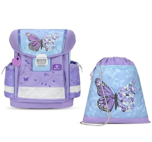 BELMIL Classy Iskolatáska + tornazsák, Purple Blue Butterfly/Pillangós