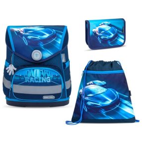BELMIL Compact Iskolatáska szett, Racing Blue Neon/Autós