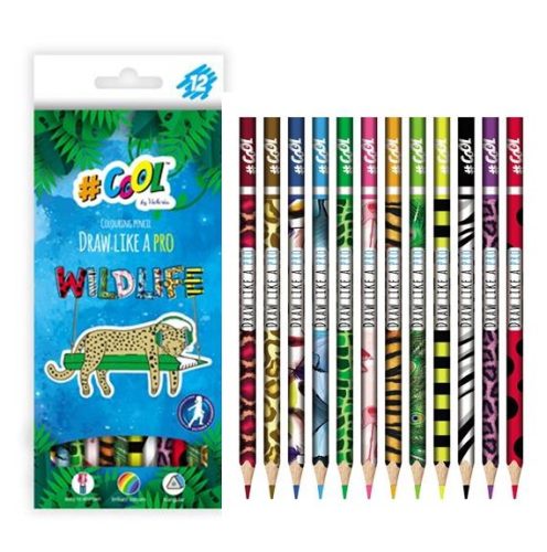 COOL BY VICTORIA "Wildlife" színes ceruza készlet, háromszögletű, 12 különböző szín