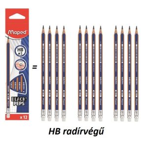   MAPED háromszögletű grafitceruza, HB radírvégű (12 db) - Black Peps Navy
