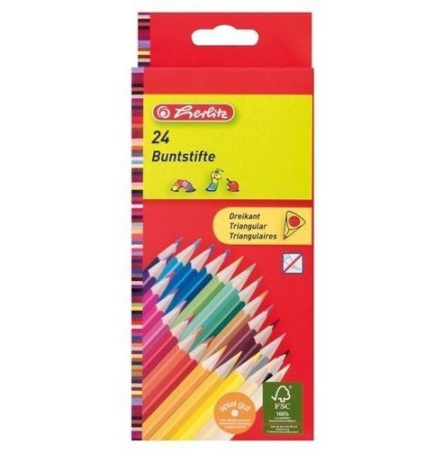 Herlitz színesceruza/24 szín, Trio, háromszögletű, lakkozott hársfa