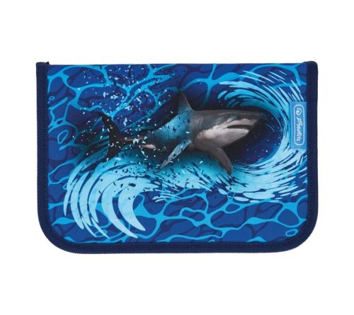 Herlitz kihajtható tolltartó, Blue Shark/Kék cápa, 2 klapnis (31 részes töltött)