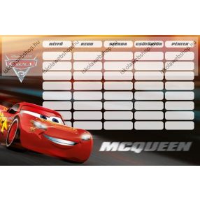 Cars/Verdák Black kétoldalas órarend