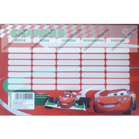 Cars/Verdák Piros kétoldalas órarend