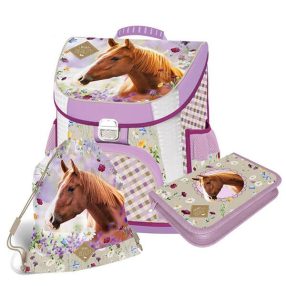   Lizzy Card Lovas/Morning star Pink/Wild Beauty Brown Prémium kompakt iskolatáska szett, 3 részes