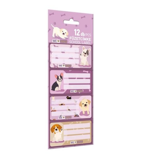 Lollipop - Kutyás/We Love Dogs füzetcímke, Pink (12 db-os) - Lizzy Card