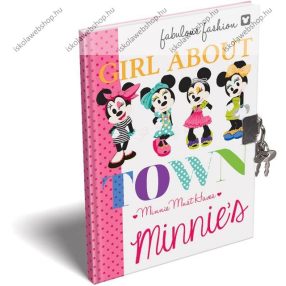   Keményfedeles emlékkönyv kulccsal és lakattal, Minnie Egér TOWN (A5)