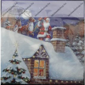   Szalvéta, Télapó a háztetőn, 3 rétegű, 33x33 cm, 1 db 