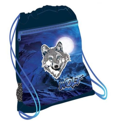Belmil hálós és zsebes tornazsák, Állatos/Wolf Lumi-kék