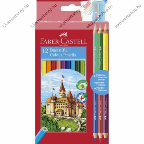 Faber-Castell színesceruza készlet, 12 szín + 3 db Bicolor